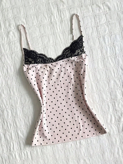 IslaSuriya Women's Summer Polka Dot Lace Collar Camisole