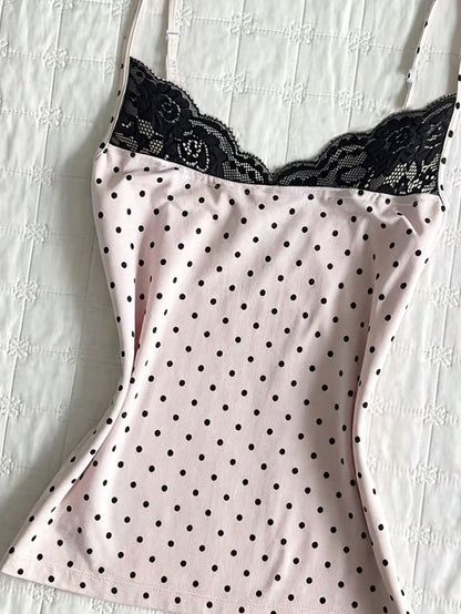 IslaSuriya Women's Summer Polka Dot Lace Collar Camisole