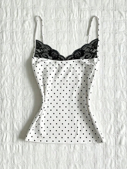 IslaSuriya Women's Summer Polka Dot Lace Collar Camisole