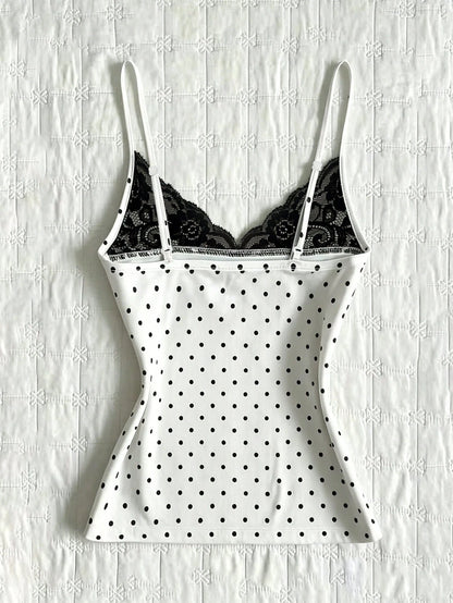IslaSuriya Women's Summer Polka Dot Lace Collar Camisole