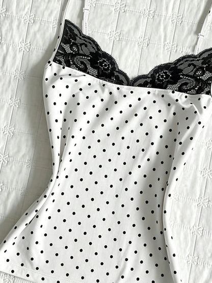 IslaSuriya Women's Summer Polka Dot Lace Collar Camisole