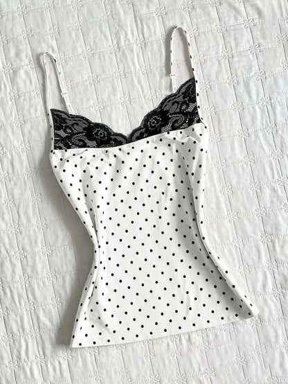 IslaSuriya Women's Summer Polka Dot Lace Collar Camisole