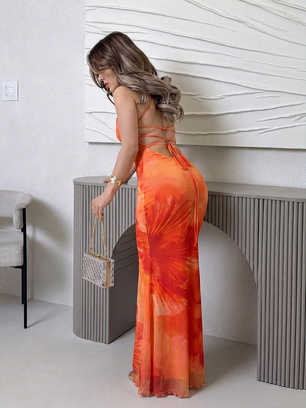 Jemour Women's Elegant Floral Print Backless Dress Summer Summer Outfits Summer Clothes Beach Outfits For Woman Beach Vacation Vacation Outfits Woman Boho Tropical Vacation Woman Clothe Tropical Vaca