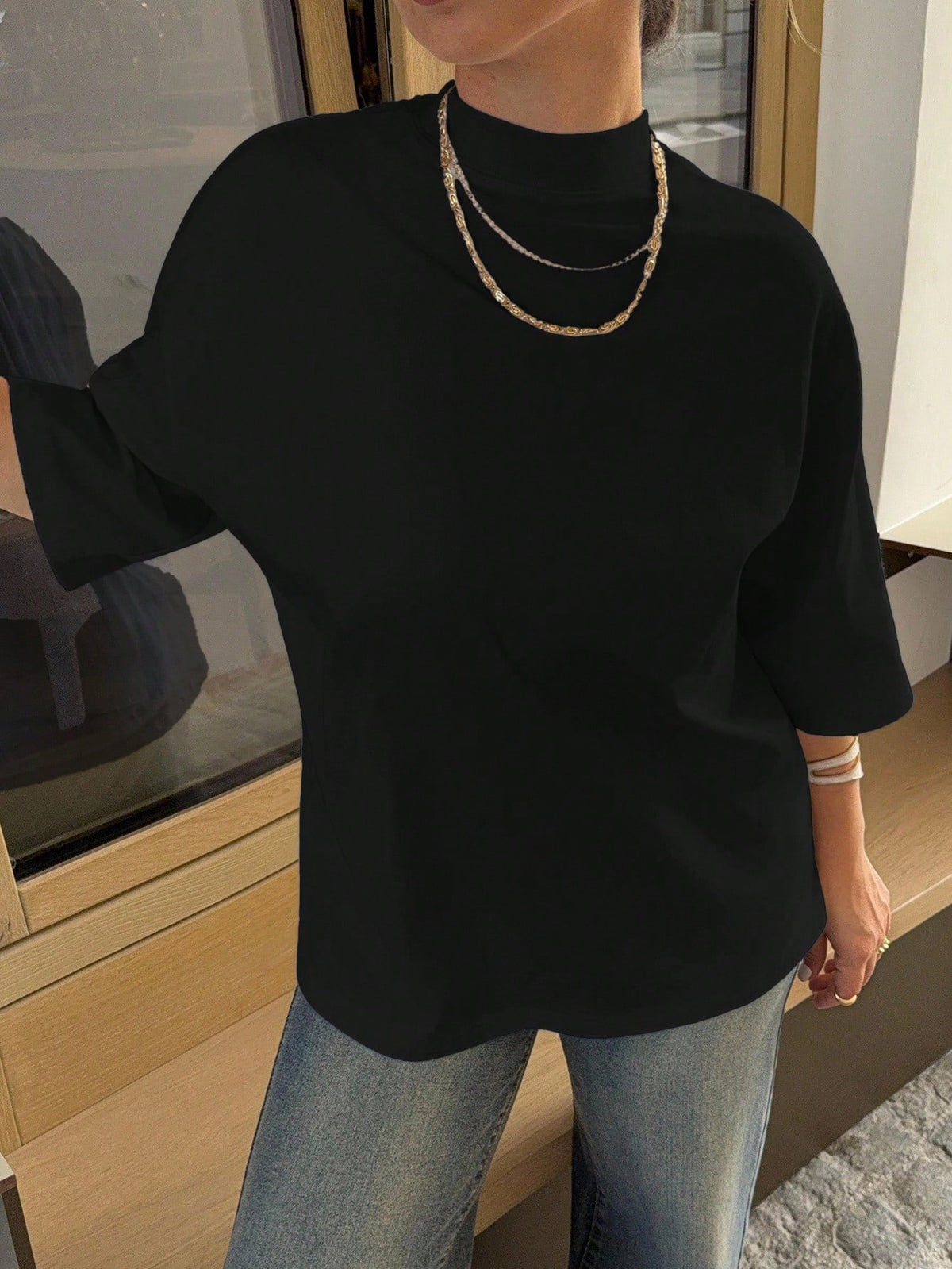 Jeta Ari Summer Loose Business Casual Plain Short Sleeve T-Shirt For Women Oversized T-Shirt