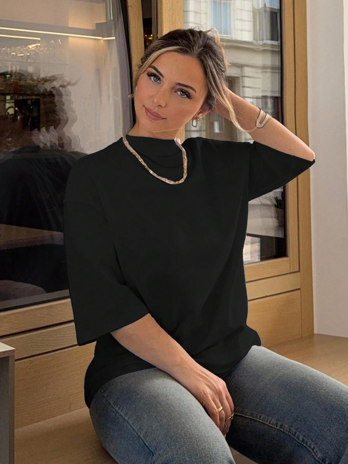 Jeta Ari Summer Loose Business Casual Plain Short Sleeve T-Shirt For Women Oversized T-Shirt