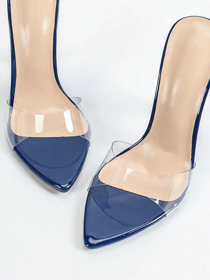 Jin Bei Qi Women's Shiny Strap Pointed Toe Open Toe Stiletto High Heel Sandals, Casual Solid Color Minimalist Style, Fashion Party Dance Sexy Royal Blue High Heels