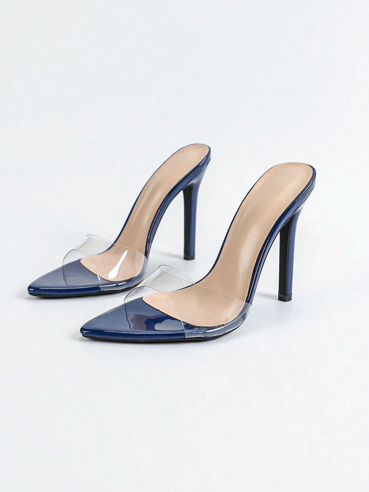 Jin Bei Qi Women's Shiny Strap Pointed Toe Open Toe Stiletto High Heel Sandals, Casual Solid Color Minimalist Style, Fashion Party Dance Sexy Royal Blue High Heels