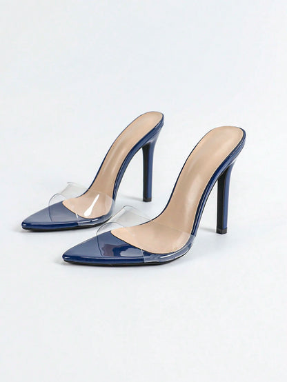 Jin Bei Qi Women's Shiny Strap Pointed Toe Open Toe Stiletto High Heel Sandals, Casual Solid Color Minimalist Style, Fashion Party Dance Sexy Royal Blue High Heels