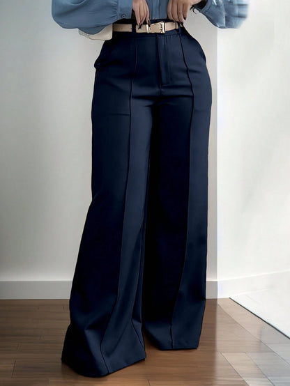 Jisfaneya Women's (No Belt) Solid-Color Zipper-Pocket Button-Front Casual Commuter Elegant, Fashionable, And Versatile Trousers