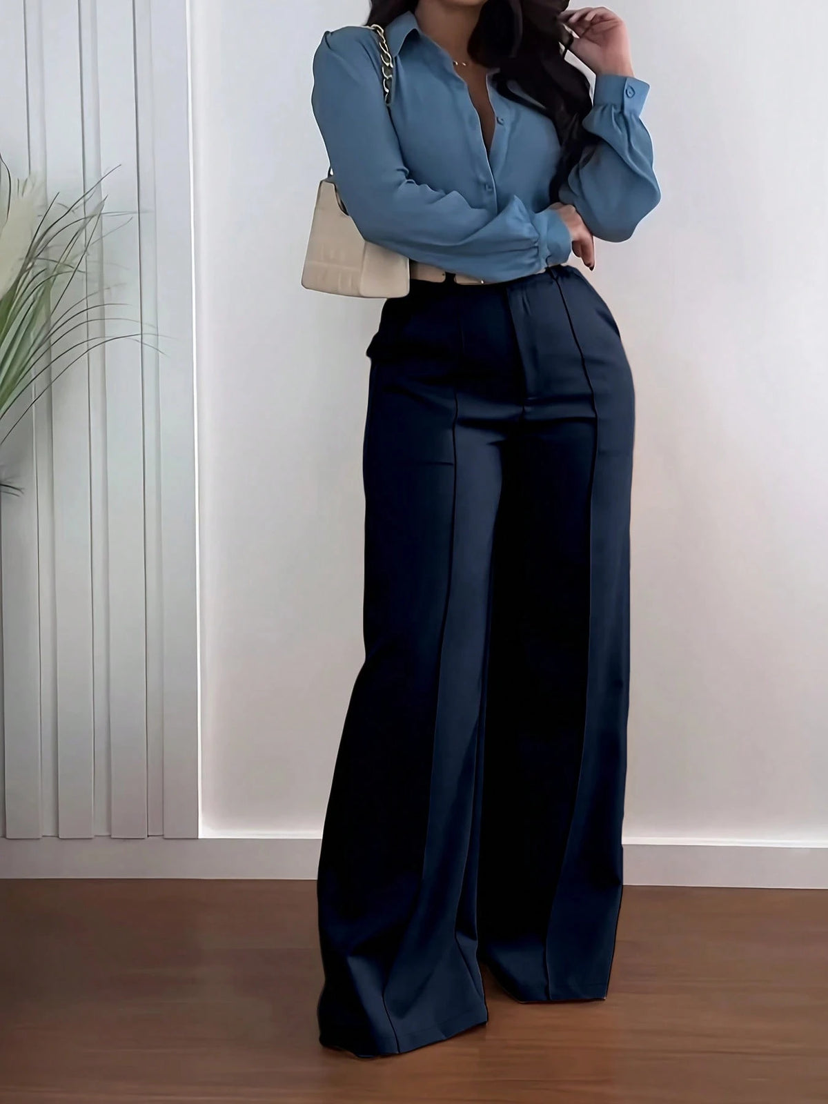Jisfaneya Women's (No Belt) Solid-Color Zipper-Pocket Button-Front Casual Commuter Elegant, Fashionable, And Versatile Trousers