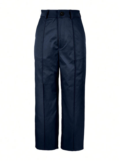 Jisfaneya Women's (No Belt) Solid-Color Zipper-Pocket Button-Front Casual Commuter Elegant, Fashionable, And Versatile Trousers