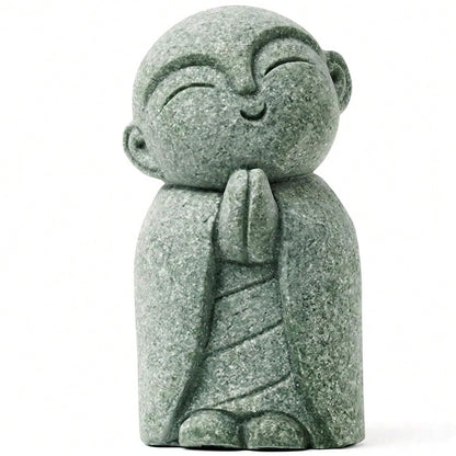 Jizo Statue, Little Monk Buddha Figurines For Zen Garden And Aquarium, Natural FSandssstone Sculpture With Tilt Smile, Meditation Decor For Home Office Desk, Grey (Jizo Monk)