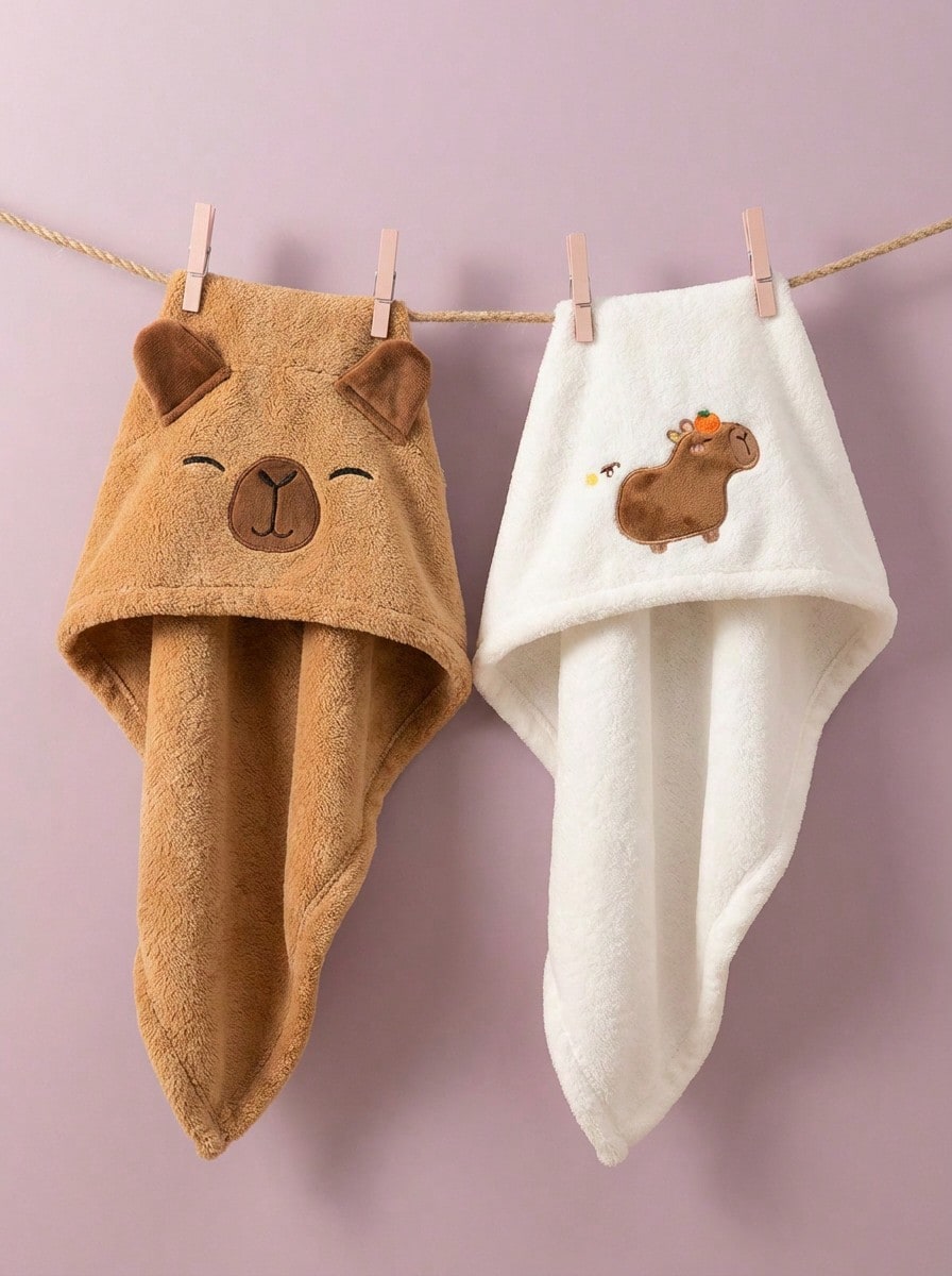 Joivida 1 Pc Cute Cartoon Capybara Plush Dry Hair Cap Good Absorbent Quick Dry Coral Velvet Shower Cap For Women Kawaii Hair Towel Home Bathroom Decor Summer Back To