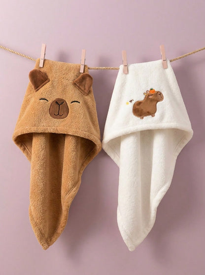 Joivida 1 Pc Cute Cartoon Capybara Plush Dry Hair Cap Good Absorbent Quick Dry Coral Velvet Shower Cap For Women Kawaii Hair Towel Home Bathroom Decor Summer Back To