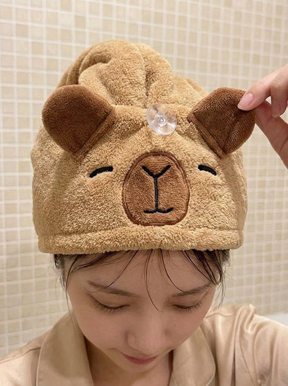 Joivida 1 Pc Cute Cartoon Capybara Plush Dry Hair Cap Good Absorbent Quick Dry Coral Velvet Shower Cap For Women Kawaii Hair Towel Home Bathroom Decor Summer Back To