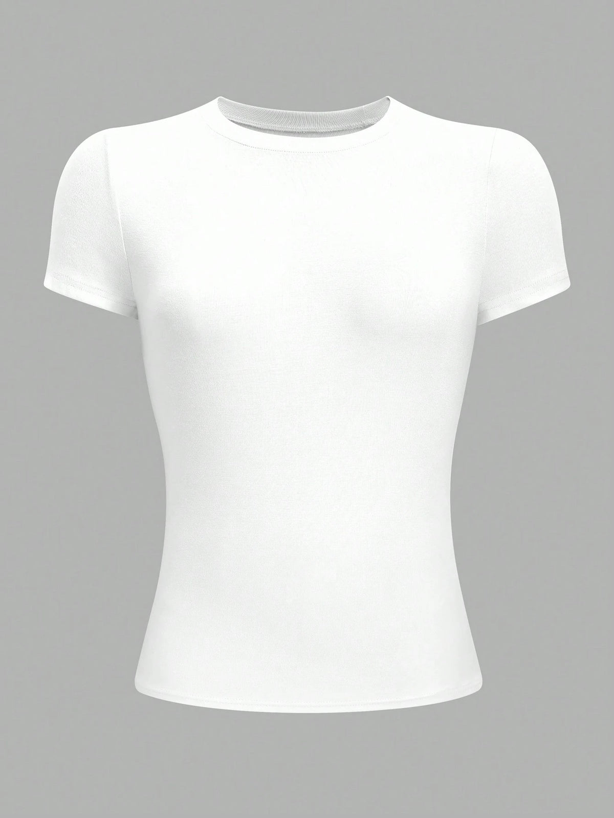 Jouncy Women Casual Versatile Fitted White Cropped Round Neck T-Shirt