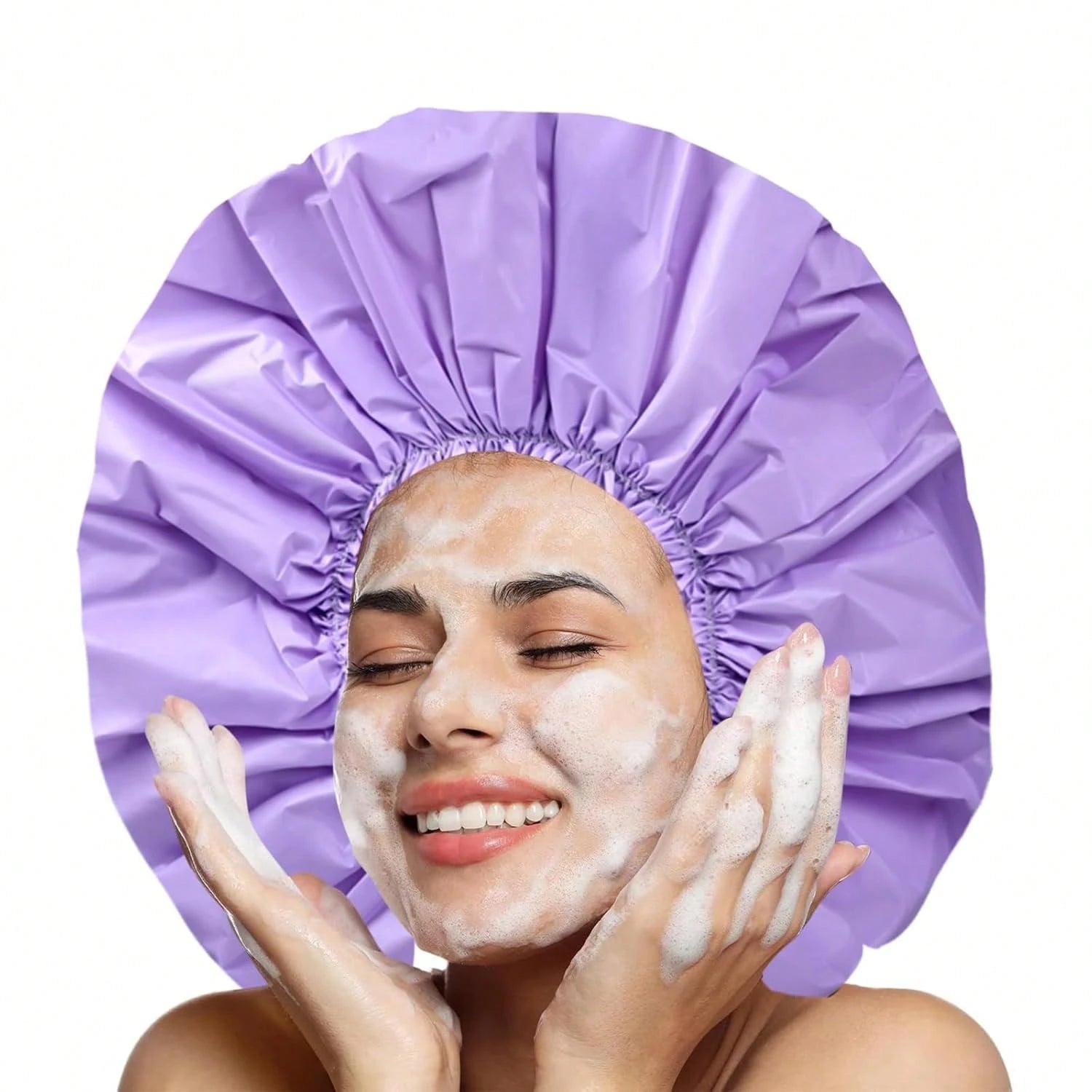 Jumbo Size Shower Cap 2 PCS Waterproof Shower Caps For Women, Extra Large Shower Cap, Reusable Super Large Bath Caps Hair Cap For Long Thick Curly Hair, Locs, Twist Braids- Black + Purple