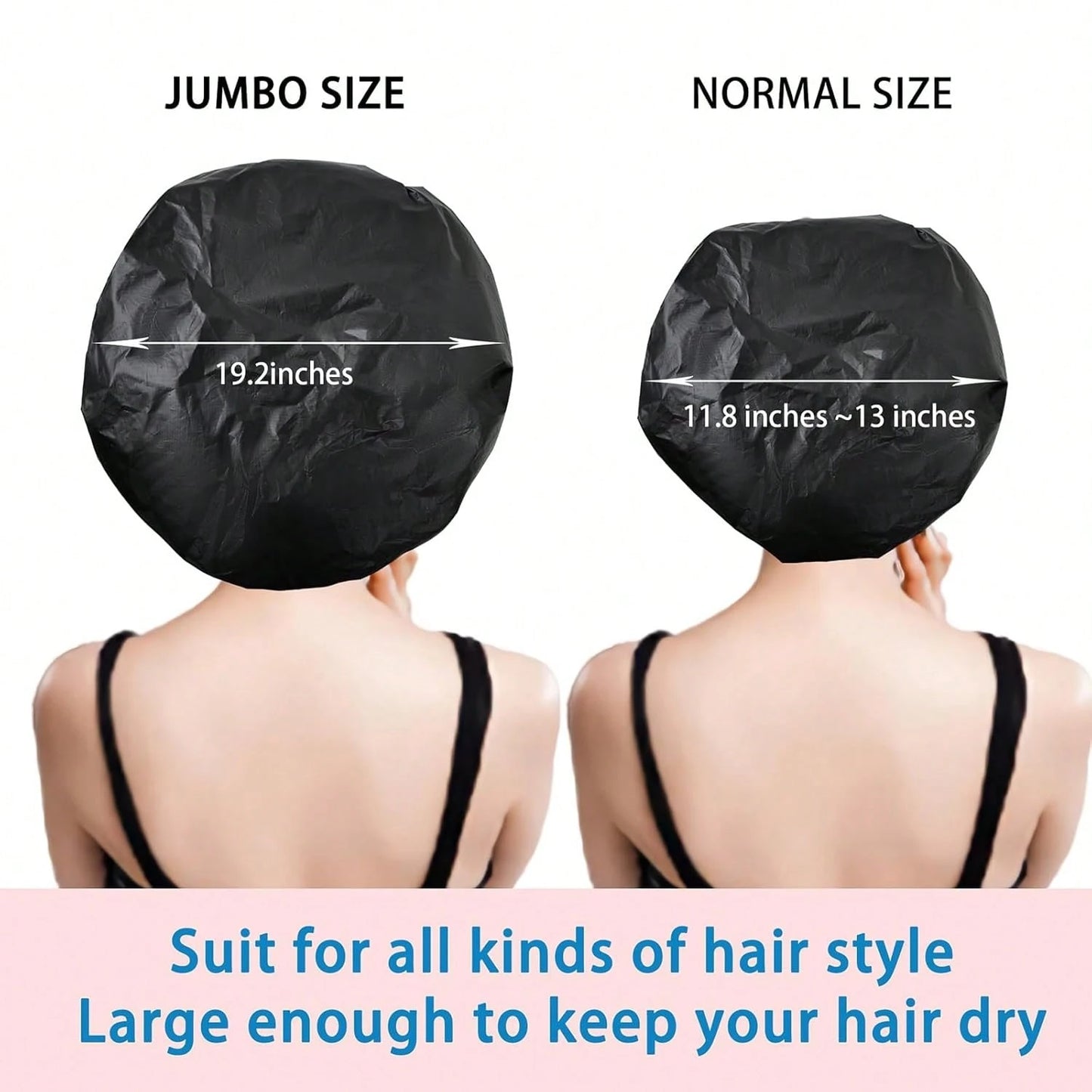 Jumbo Size Shower Cap 2 PCS Waterproof Shower Caps For Women, Extra Large Shower Cap, Reusable Super Large Bath Caps Hair Cap For Long Thick Curly Hair, Locs, Twist Braids- Black + Purple