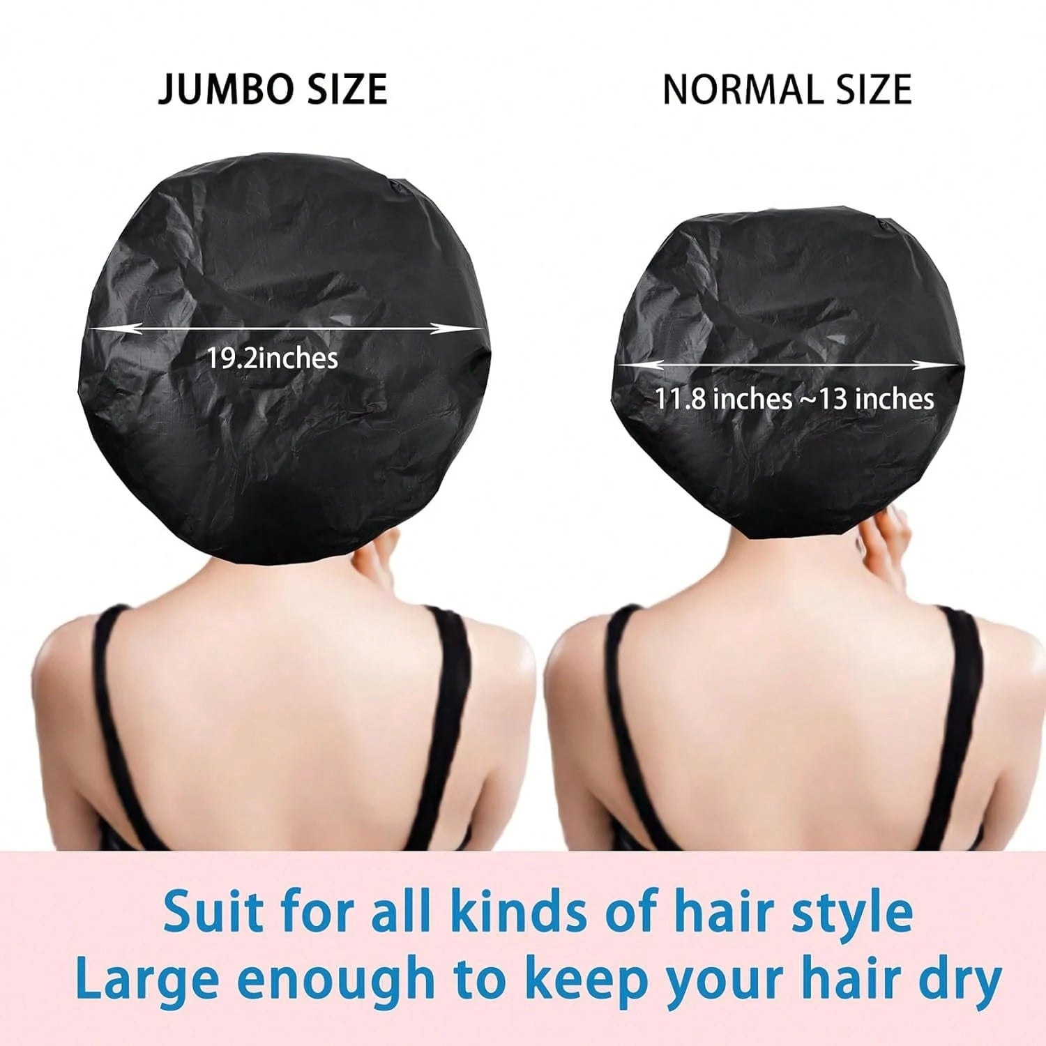 Jumbo Size Shower Cap 2 PCS Waterproof Shower Caps For Women, Extra Large Shower Cap, Reusable Super Large Bath Caps Hair Cap For Long Thick Curly Hair, Locs, Twist Braids- Black + Purple