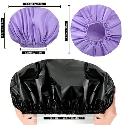 Jumbo Size Shower Cap 2 PCS Waterproof Shower Caps For Women, Extra Large Shower Cap, Reusable Super Large Bath Caps Hair Cap For Long Thick Curly Hair, Locs, Twist Braids- Black + Purple