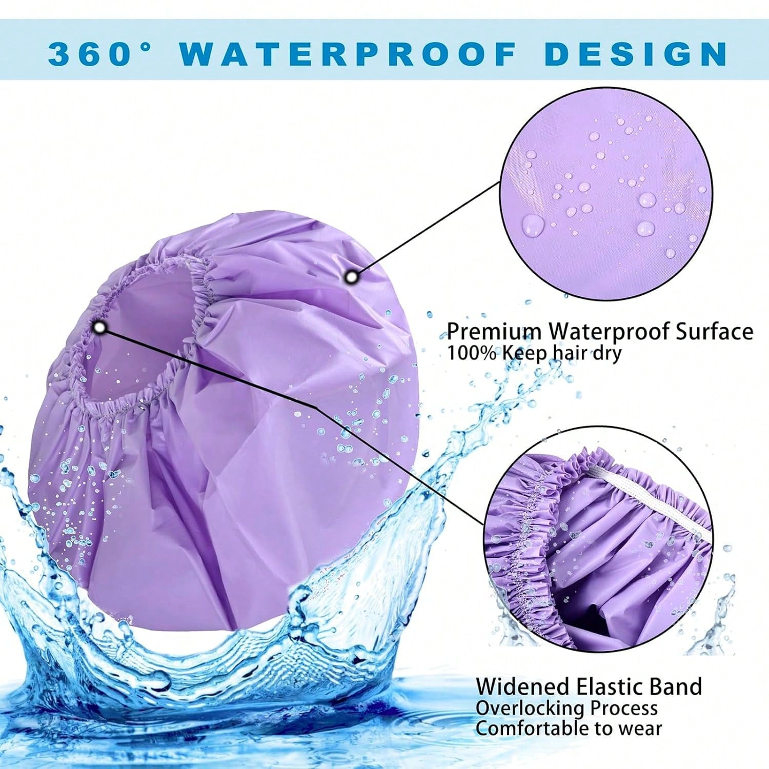 Jumbo Size Shower Cap 2 PCS Waterproof Shower Caps For Women, Extra Large Shower Cap, Reusable Super Large Bath Caps Hair Cap For Long Thick Curly Hair, Locs, Twist Braids- Black + Purple