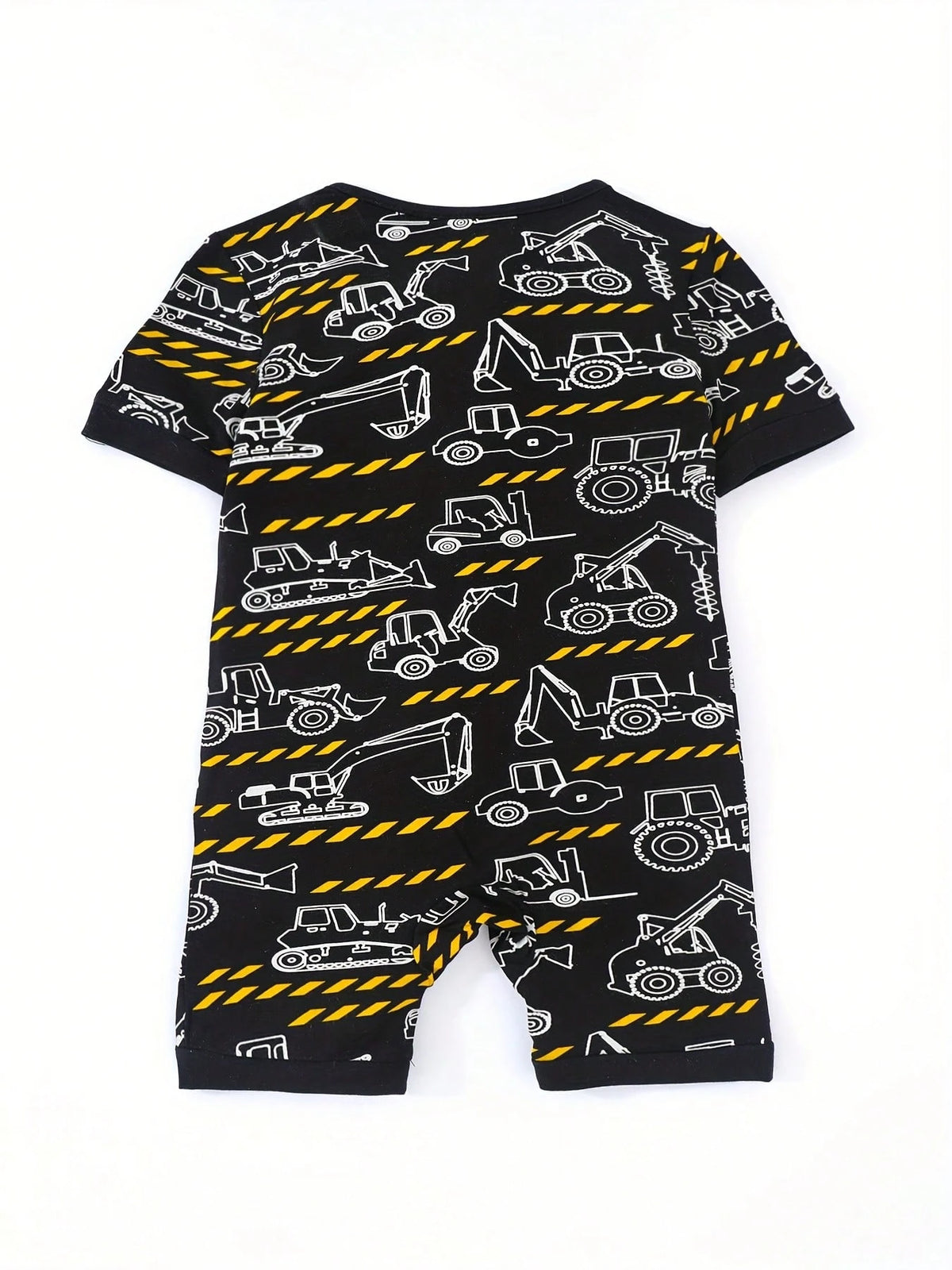 JUNBLEBABY Boys Bamboo Fiber Short Sleeve Romper, Double Zipper Easy Diaper Change, Black White Excavator Print, Summer Outdoor Outfit For 0-24M Baby