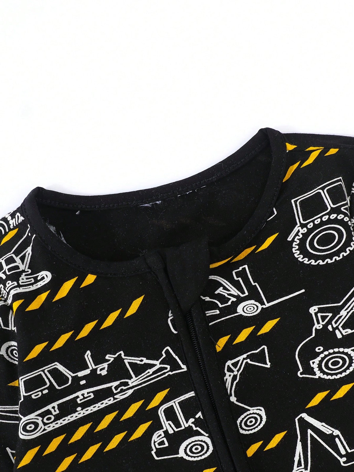 JUNBLEBABY Boys Bamboo Fiber Short Sleeve Romper, Double Zipper Easy Diaper Change, Black White Excavator Print, Summer Outdoor Outfit For 0-24M Baby