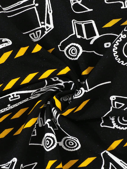 JUNBLEBABY Boys Bamboo Fiber Short Sleeve Romper, Double Zipper Easy Diaper Change, Black White Excavator Print, Summer Outdoor Outfit For 0-24M Baby