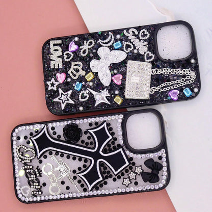 Junk Case Charms Kit,Black Junk Phone Case Charms Bedazzling Kit,Big Charm For DIY Cases,Kawaii Bow, Nail Accessories, Flatback Pearls, Rhinestones, Aesthetic Decor For DIY Tumbler Glass