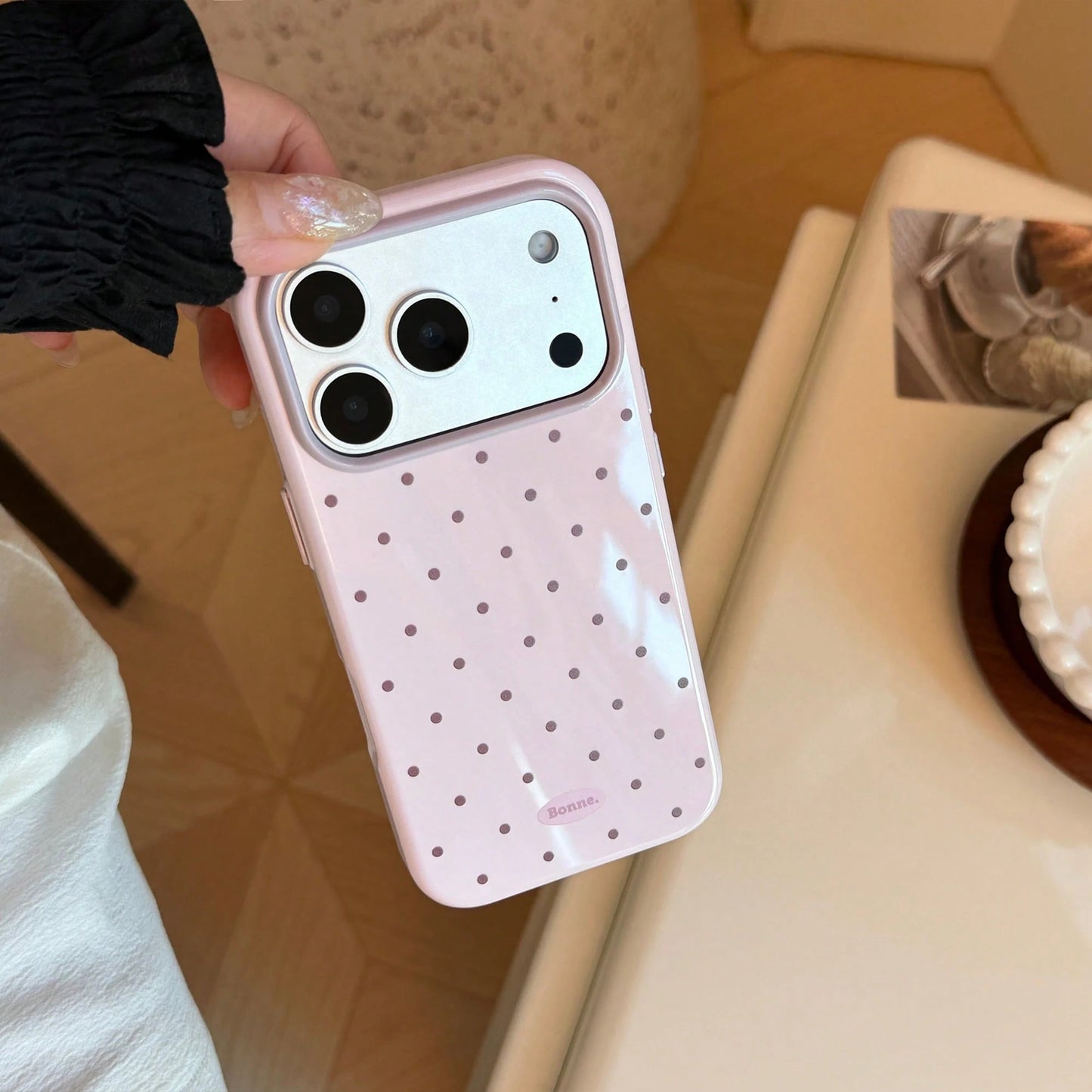 Kavenfort Fashionable INS Style Polka Dot Phone Case, Compatible With 17, 16 Pro, Anti-Drop 15, Macaron Color Block 14, Soft Case 13, Girly, Geometric, Minimalist, Fresh & Simple, Color Block Style, N