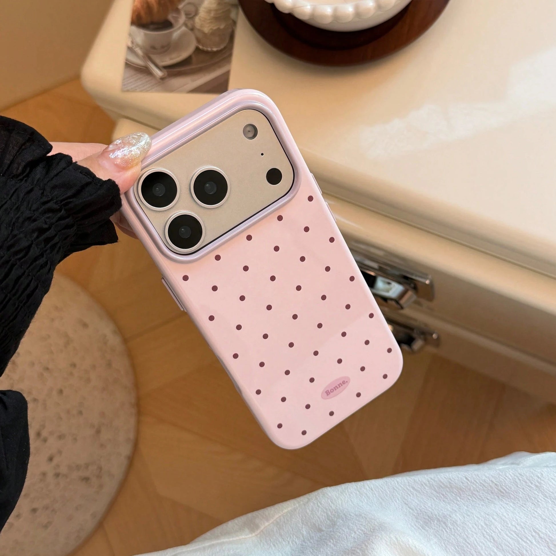 Kavenfort Fashionable INS Style Polka Dot Phone Case, Compatible With 17, 16 Pro, Anti-Drop 15, Macaron Color Block 14, Soft Case 13, Girly, Geometric, Minimalist, Fresh & Simple, Color Block Style, N