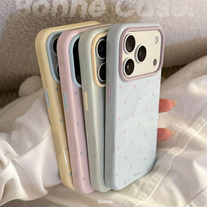 Kavenfort Fashionable INS Style Polka Dot Phone Case, Compatible With 17, 16 Pro, Anti-Drop 15, Macaron Color Block 14, Soft Case 13, Girly, Geometric, Minimalist, Fresh & Simple, Color Block Style, N