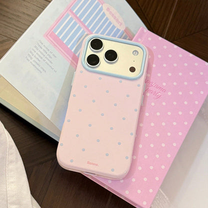 Kavenfort Fashionable INS Style Polka Dot Phone Case, Compatible With 17, 16 Pro, Anti-Drop 15, Macaron Color Block 14, Soft Case 13, Girly, Geometric, Minimalist, Fresh & Simple, Color Block Style, N