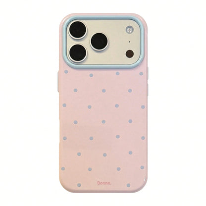 Kavenfort Fashionable INS Style Polka Dot Phone Case, Compatible With 17, 16 Pro, Anti-Drop 15, Macaron Color Block 14, Soft Case 13, Girly, Geometric, Minimalist, Fresh & Simple, Color Block Style, N
