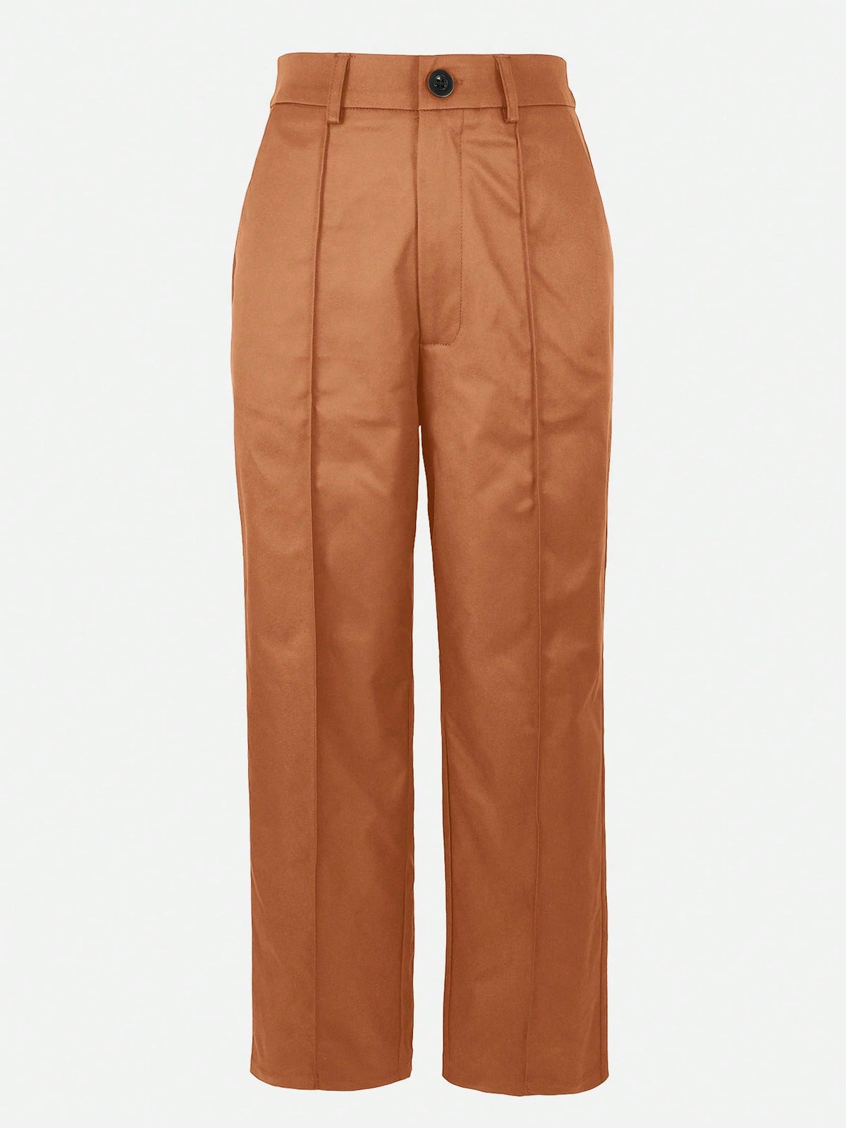 Kayi Solid Color Button Zipper Pocket Waist-Cinched Woven Non-Stretch Non- Suit Fabric Black Long Pants Casual Office Commute Daily Spring Brown