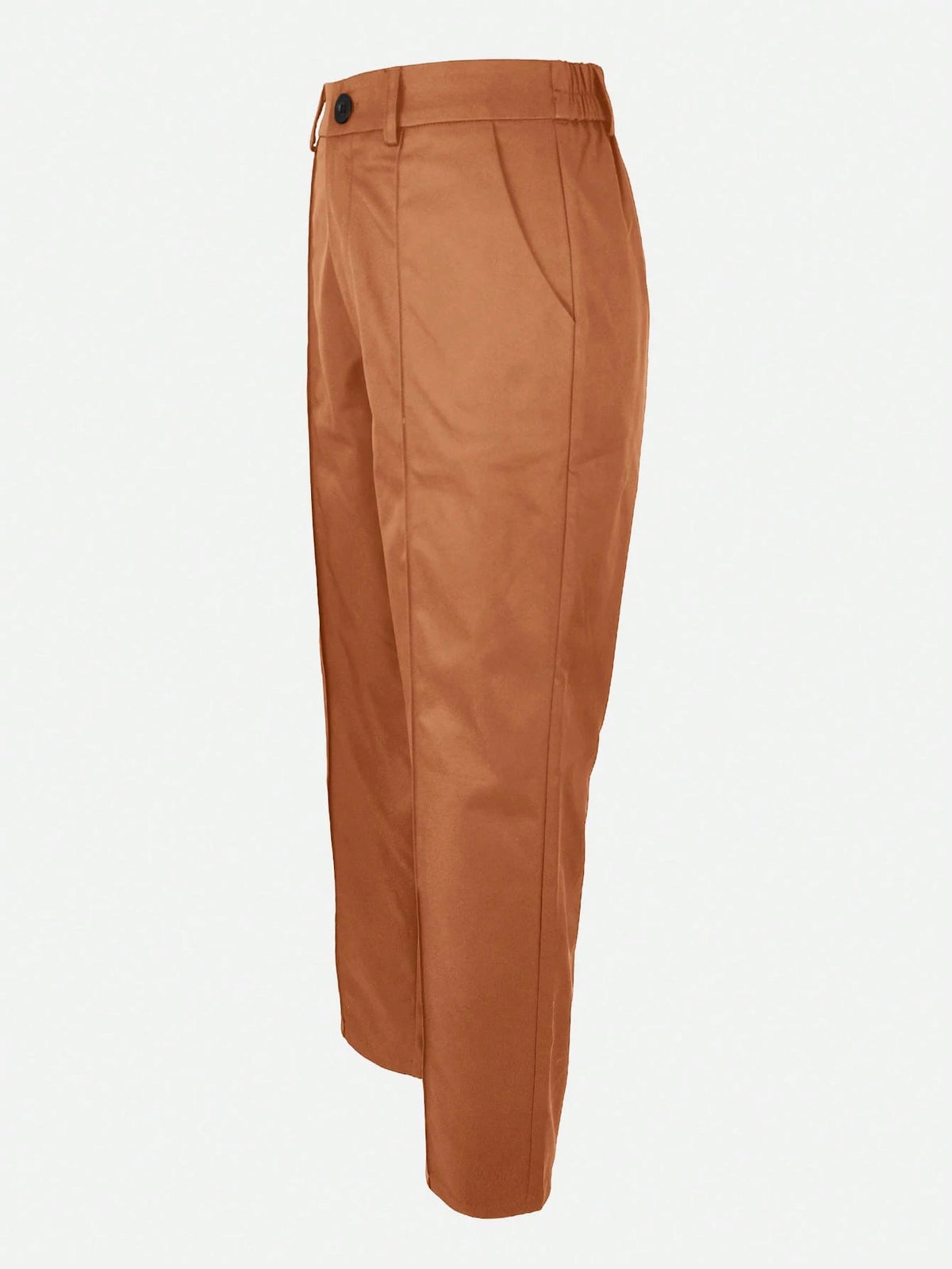 Kayi Solid Color Button Zipper Pocket Waist-Cinched Woven Non-Stretch Non- Suit Fabric Black Long Pants Casual Office Commute Daily Spring Brown