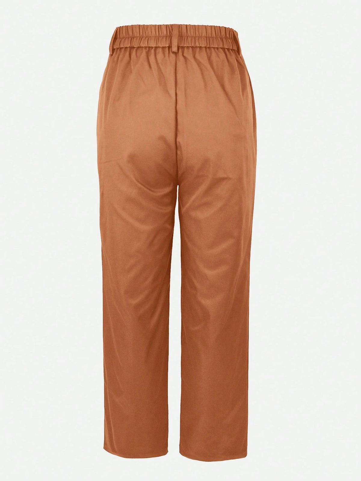 Kayi Solid Color Button Zipper Pocket Waist-Cinched Woven Non-Stretch Non- Suit Fabric Black Long Pants Casual Office Commute Daily Spring Brown