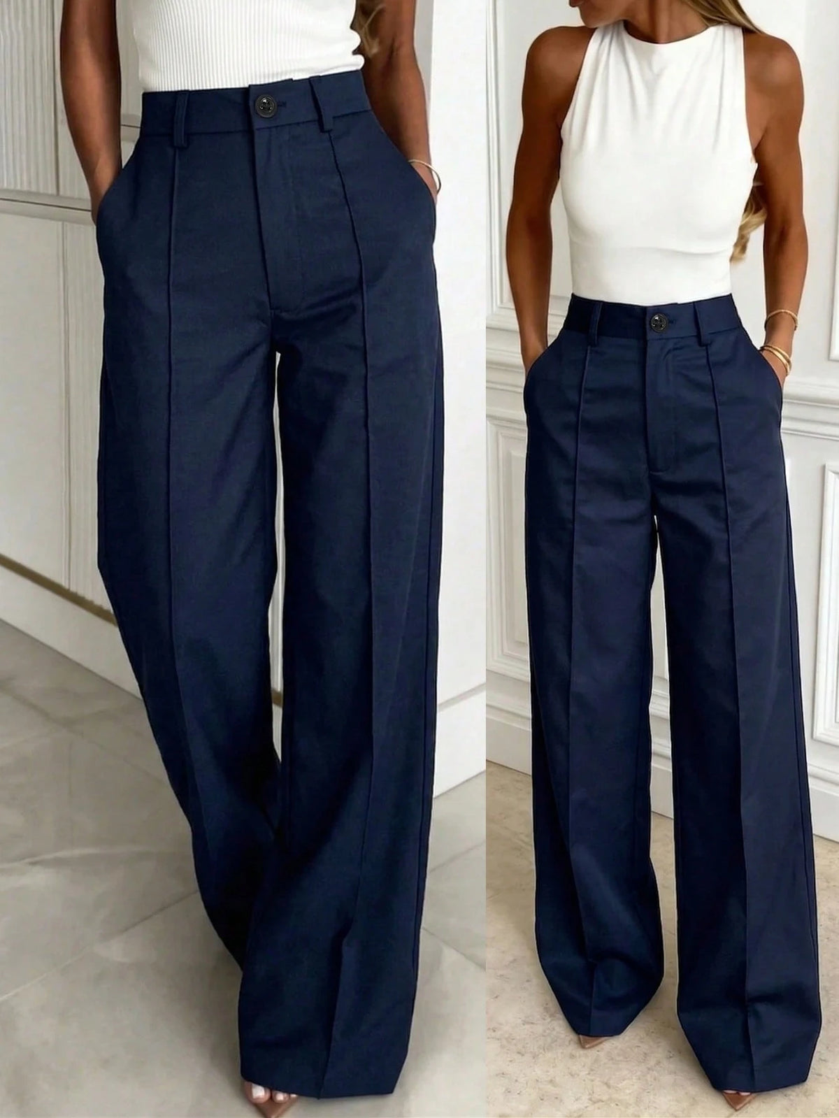 Kayi Solid Color Button Zipper Pocket Waist-Cinched Woven Non-Stretch Non- Suit Fabric Black Long Pants Casual Office Commute Daily Spring Brown