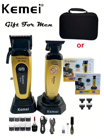 Kemei 2pcs Electric Hair Clipper + Trimmer Set, KM-90-4 And KM-90-5 Electric Hair Clippers, Men's Christmas & New Year Gift, Salon Haircut + Trimming Set, 0mm Precision Hair Clipper, Beard Trimmer KM