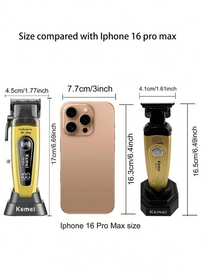 Kemei 2pcs Electric Hair Clipper + Trimmer Set, KM-90-4 And KM-90-5 Electric Hair Clippers, Men's Christmas & New Year Gift, Salon Haircut + Trimming Set, 0mm Precision Hair Clipper, Beard Trimmer KM