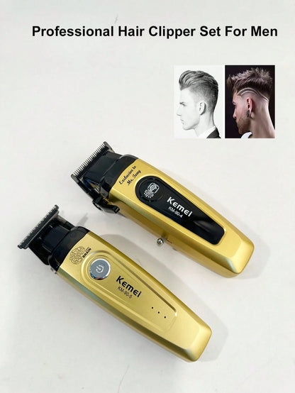 Kemei 2pcs Electric Hair Clipper + Trimmer Set, KM-90-4 And KM-90-5 Electric Hair Clippers, Men's Christmas & New Year Gift, Salon Haircut + Trimming Set, 0mm Precision Hair Clipper, Beard Trimmer KM