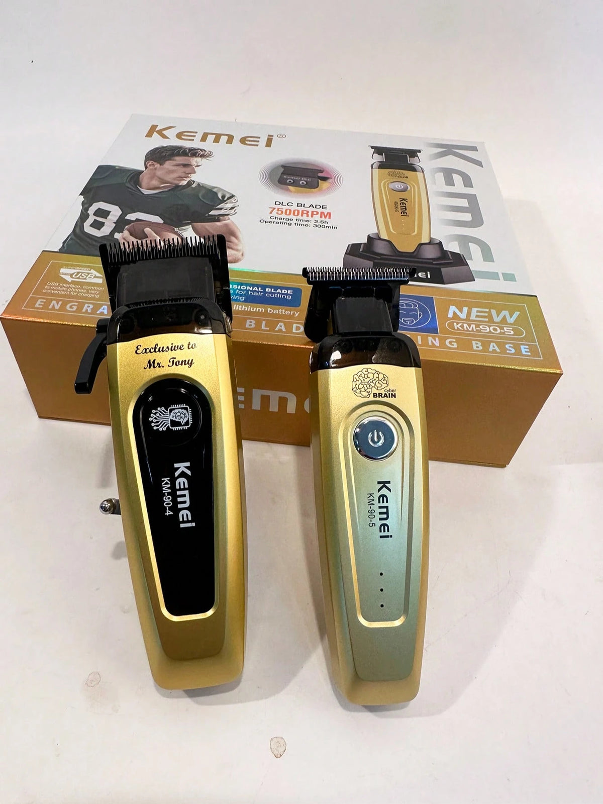 Kemei 2pcs Electric Hair Clipper + Trimmer Set, KM-90-4 And KM-90-5 Electric Hair Clippers, Men's Christmas & New Year Gift, Salon Haircut + Trimming Set, 0mm Precision Hair Clipper, Beard Trimmer KM