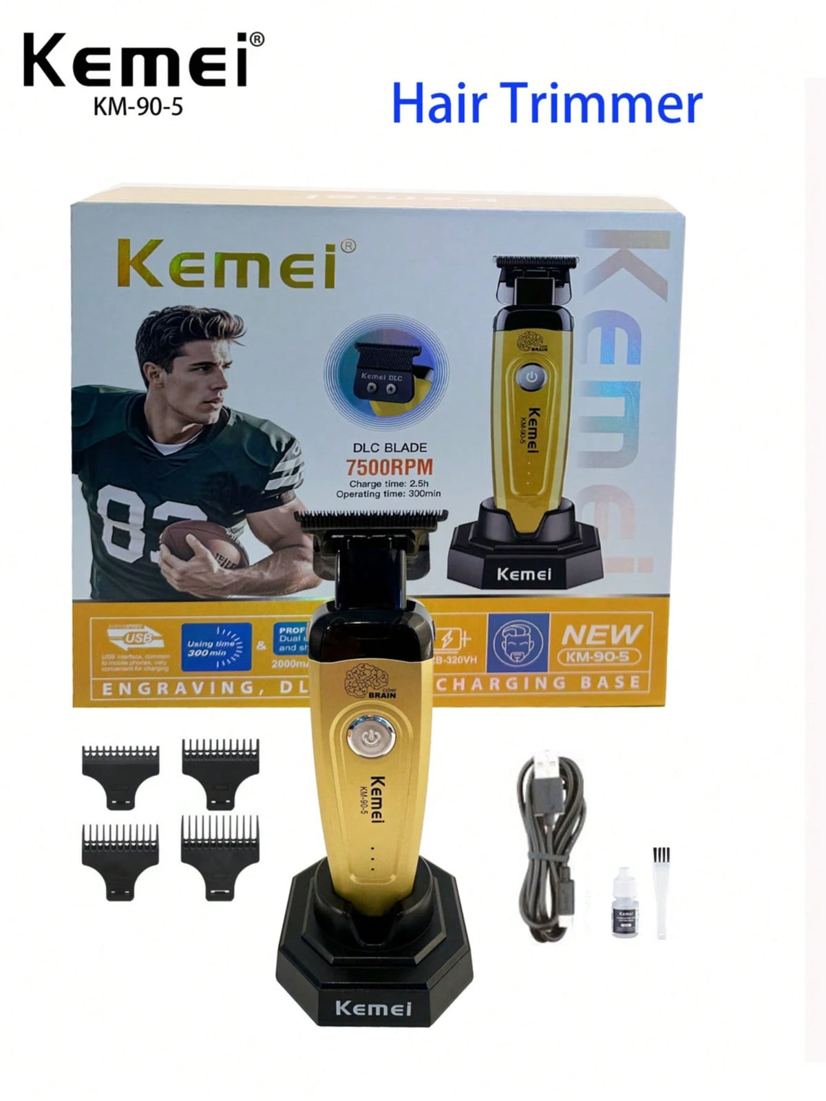 Kemei 2pcs Electric Hair Clipper + Trimmer Set, KM-90-4 And KM-90-5 Electric Hair Clippers, Men's Christmas & New Year Gift, Salon Haircut + Trimming Set, 0mm Precision Hair Clipper, Beard Trimmer KM