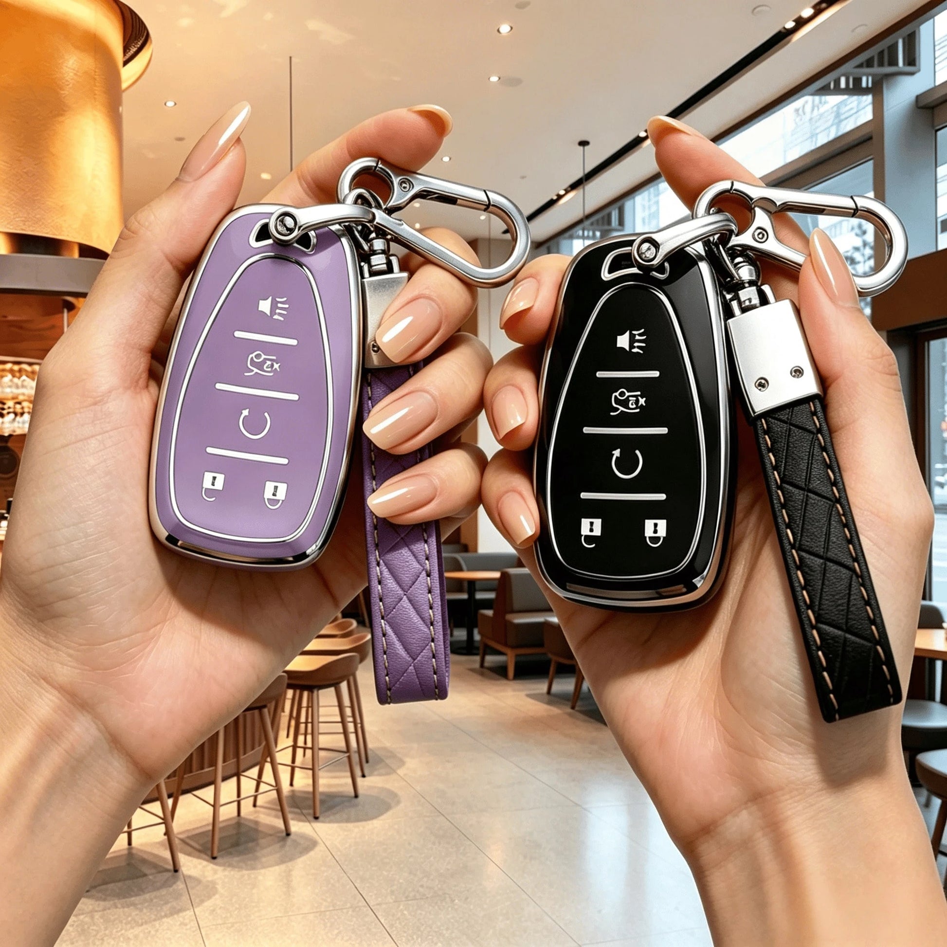 Key Fob Cover Compatible With Chevrolet 5-Button Smart Key, Premium TPU Protective Case With Leather Keychain For Chevy Malibu, Equinox, Traverse, Camaro,Suburban, Tahoe