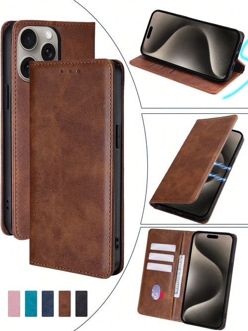 keyunfei Calf Skin Pattern Card Holder Wallet PU Leather Flip Cover Phone Case Compatible With Apple 14 Pro Max/Galaxy A34 5G/Galaxy Note20/Galaxy S20 FE/ POCO X4PRO 5G/ Note 12 4G/Honor X7A 4G/ P30 L