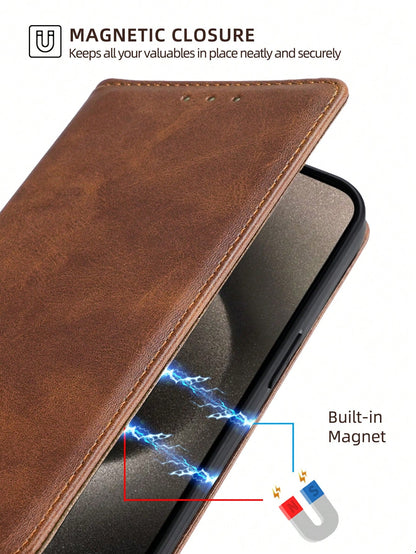 keyunfei Calf Skin Pattern Card Holder Wallet PU Leather Flip Cover Phone Case Compatible With Apple 14 Pro Max/Galaxy A34 5G/Galaxy Note20/Galaxy S20 FE/ POCO X4PRO 5G/ Note 12 4G/Honor X7A 4G/ P30 L