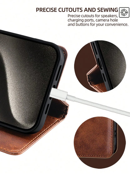 keyunfei Calf Skin Pattern Card Holder Wallet PU Leather Flip Cover Phone Case Compatible With Apple 14 Pro Max/Galaxy A34 5G/Galaxy Note20/Galaxy S20 FE/ POCO X4PRO 5G/ Note 12 4G/Honor X7A 4G/ P30 L
