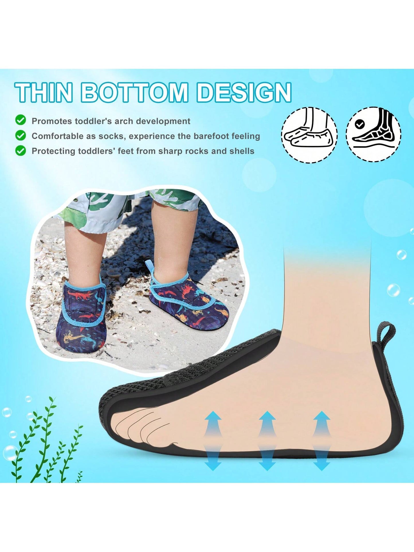 Kids Adjustable Strap Aquatic Shoes- Lightweight, Comfortable And Breathable, Perfect For Spring And Summer, Suitable For Casual, Beach, Swimming
