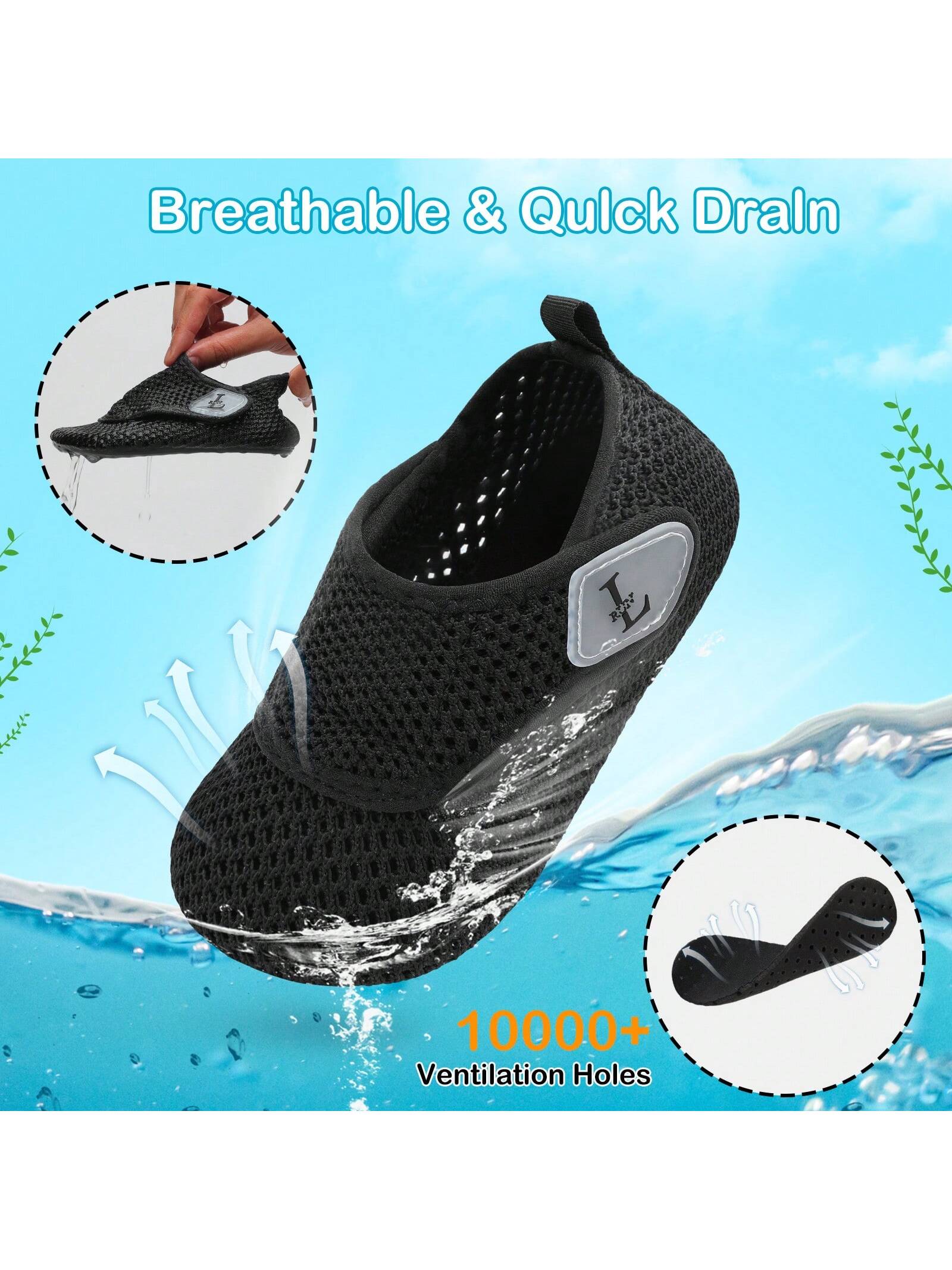 Kids Adjustable Strap Aquatic Shoes- Lightweight, Comfortable And Breathable, Perfect For Spring And Summer, Suitable For Casual, Beach, Swimming