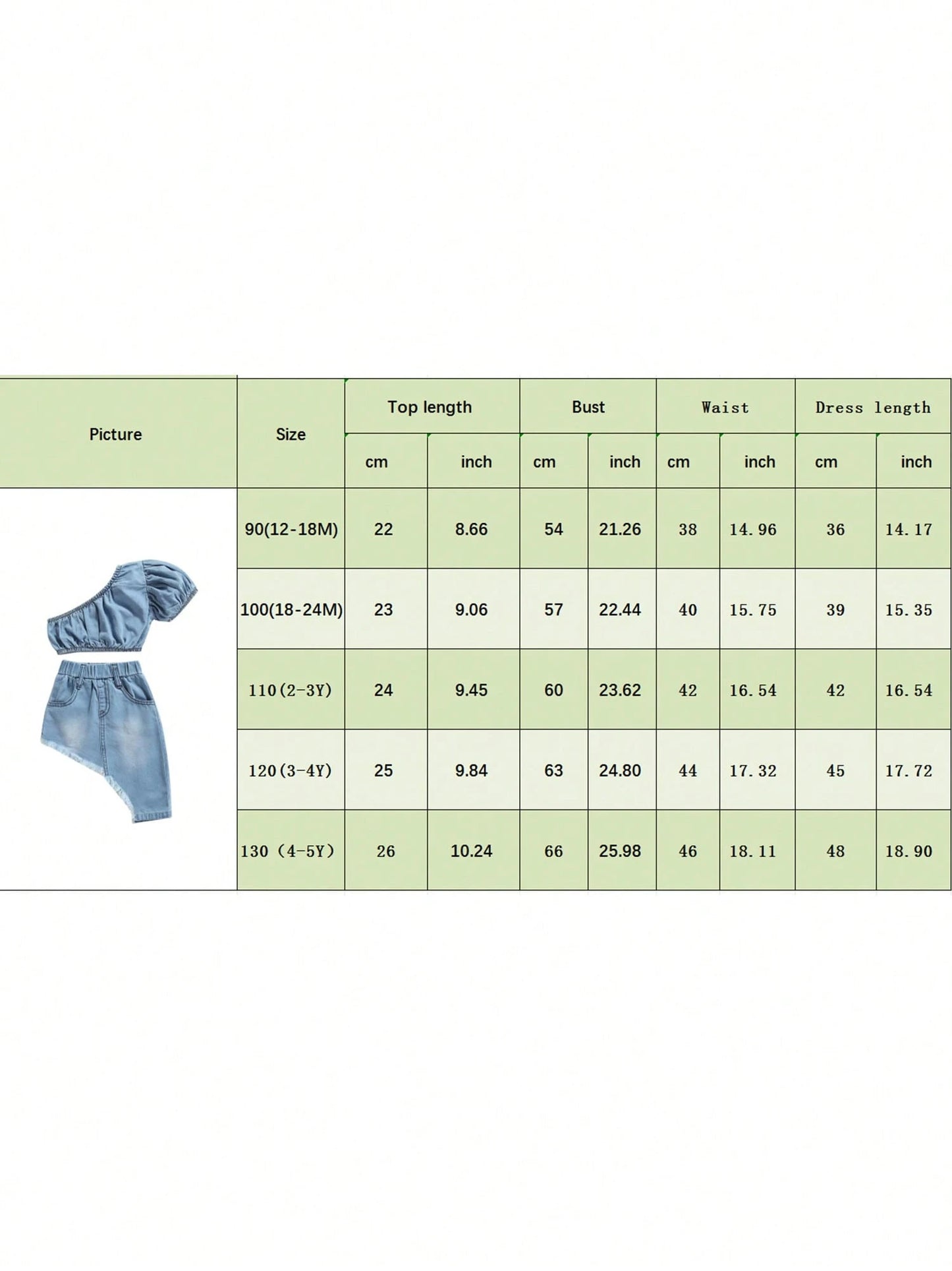 Kids Little Girl Denim Clothes Set 12 18 24 Months 2T 3T 4T 5T Solid Color Short Sleeve Off-Shoulder Cropped Tops + Irregular Hem Skirt Set